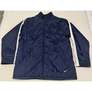 Nike Jacket Men’s Large Navy Fleece Lined Coat Puffer Swoosh 90s Y2K